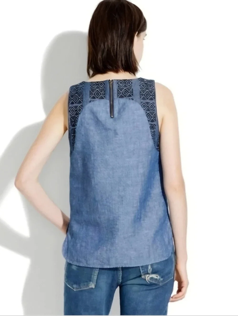 Madewell Blue Textured Design Sleeveless Top Large